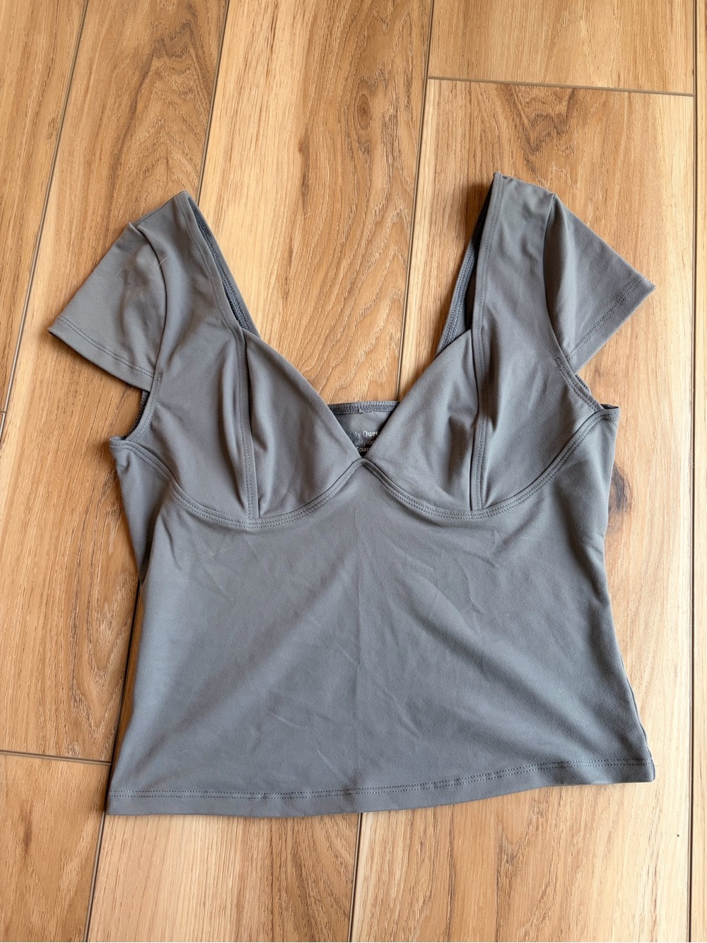 Gray V-Neck Crop Top with Cap Sleeves